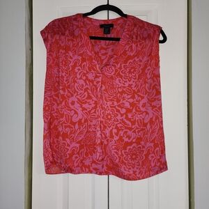 RACHEL Rachel Roy Coral and Pink Floral V-Neck Sleeveless Blouse
